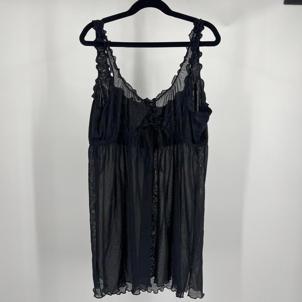 Y2k Victoria's Secret Babydoll Dress Silk Sheer Mesh Bow XL Mini Ruffle Lingerie - Picture 7 of 8